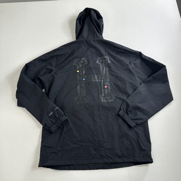 HUF Worldwide Tour Anorak Windbreaker Pullover Jacket Black Big H Logo Men Small - Picture 1 of 10